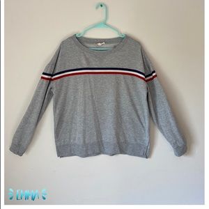 grey, white, red & blue striped long sleeve shirt!